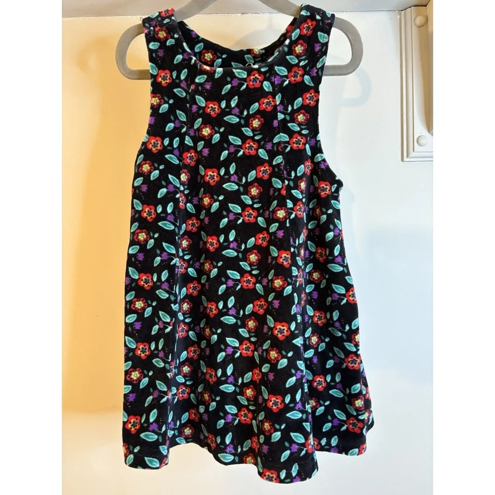 VTG GYMBOREE Floral Black Velour Jumper Dress S 18-24‎ Mo Rainbow Tag Holiday